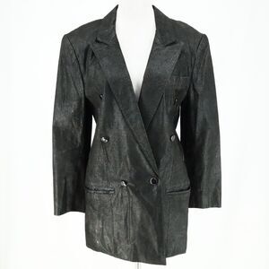Pelle Leather Jacket Womens Small Black Shimmer Blazer Lined 90s Y2K Vintage